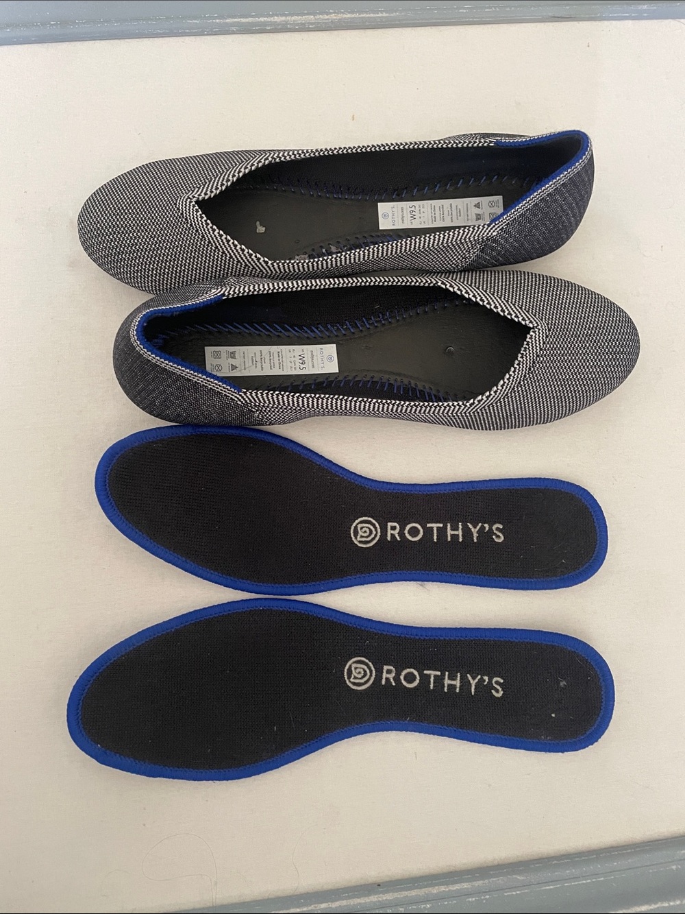 Rothy’s Retired The Flat Black/White Birdseye Print W9.5 Rounded Toe
